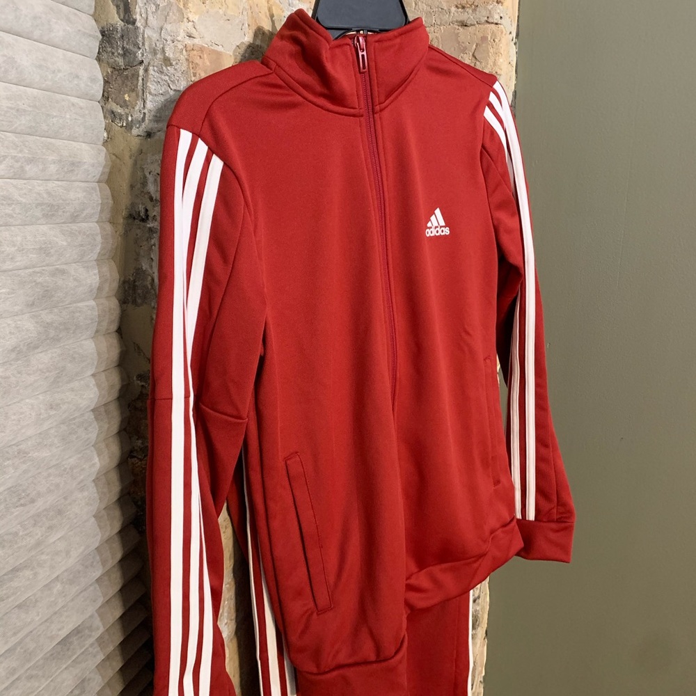 Crimson Red Adidas Track Suit (zip up & pants)